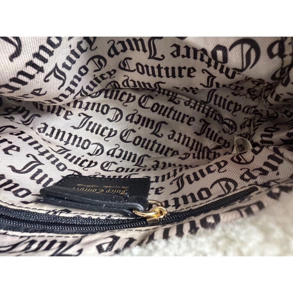 Juicy Couture Black Faux Leather mini Tote Sherpa Trim Crossbody Bag Coin Purse - Picture 6 of 8